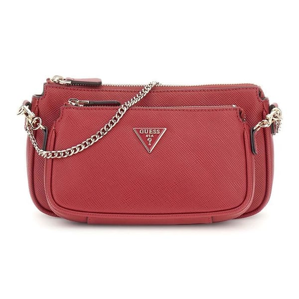 GUESS Axelkasse med mörkröd färg för kvinnor - Noelle II Dubbelpouch Crossbody-väska Granat 324149