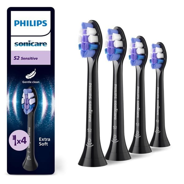 Ersättningsborsthuvuden - Philips - S2 Sensitive - 4-pack - Svart - Ultra-mjuka borstar