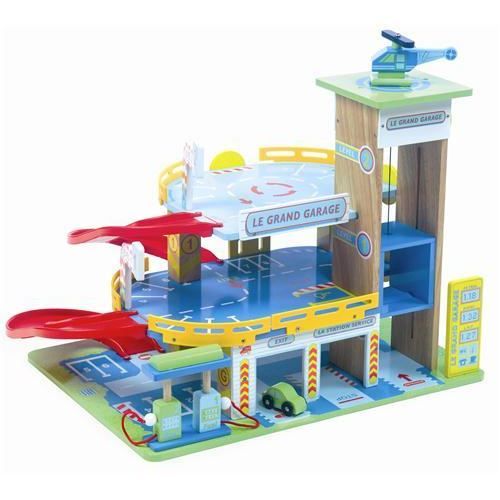 Garage til børn - LE TOY VAN - Den store garage - Inkluderer bil, helikopter og brændstofpumpe - Blå