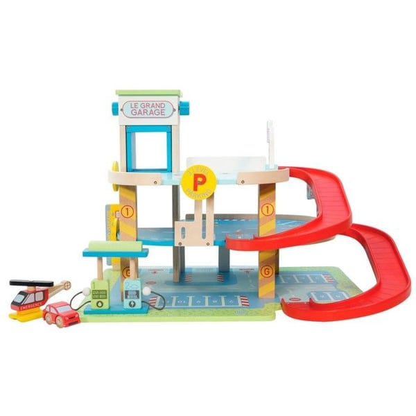 Garage til børn - LE TOY VAN - Den store garage - Inkluderer bil, helikopter og brændstofpumpe - Blå