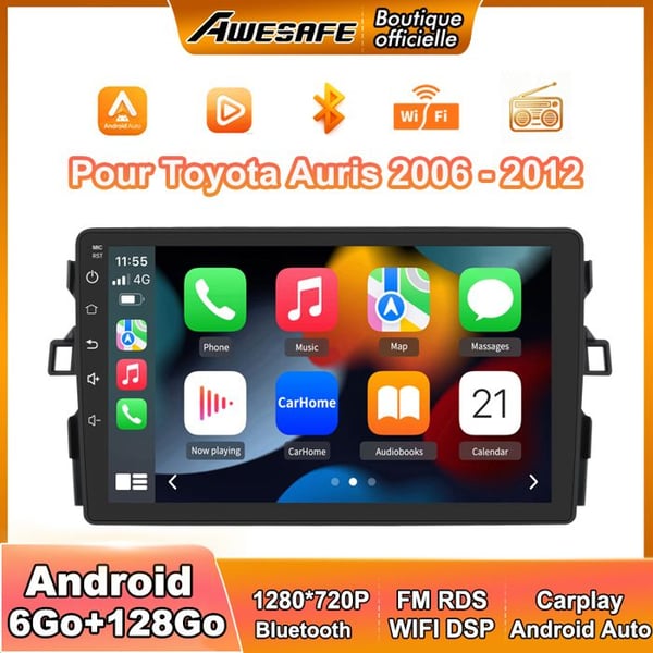 AWESAFE Autoradio Android 13 för Toyota Auris (2006-2012) 6Go+128Go med 9'' pekskärm Carplay Android Auto GPS Bluetooth