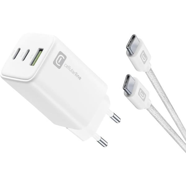 Nätadapter - CELLULAR LINE - Multipower 65W - USB-C Inkluderad - Snabbladdning - Vit Nätadapter - CELLULAR LINE - Multipower 65W - USB-C Inkluderad - Snabbladdning - Vit