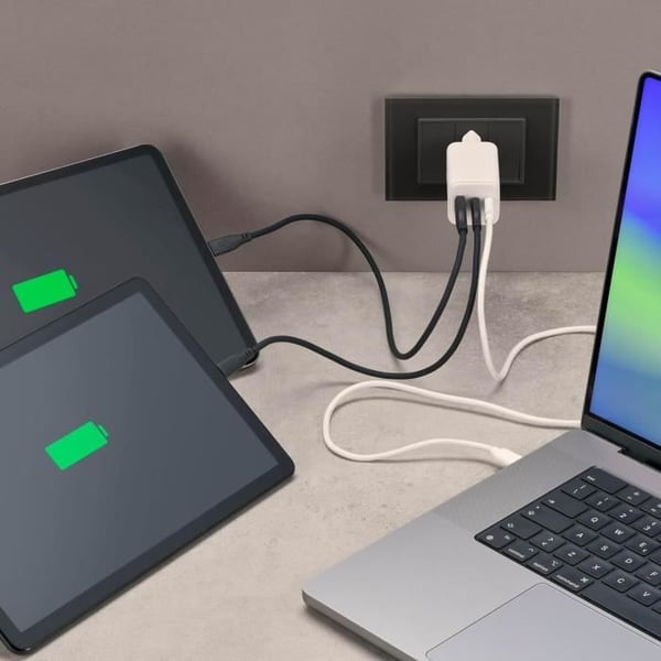 Nätadapter - CELLULAR LINE - Multipower 65W - USB-C Inkluderad - Snabbladdning - Vit