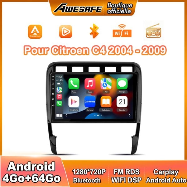 AWESAFE Android 13 bilradio för Porsche Cayenne 9PA (2002-2010) 4Go+64Go 9 '' skärm med Carplay GPS WiFi Bluetooth Android Auto