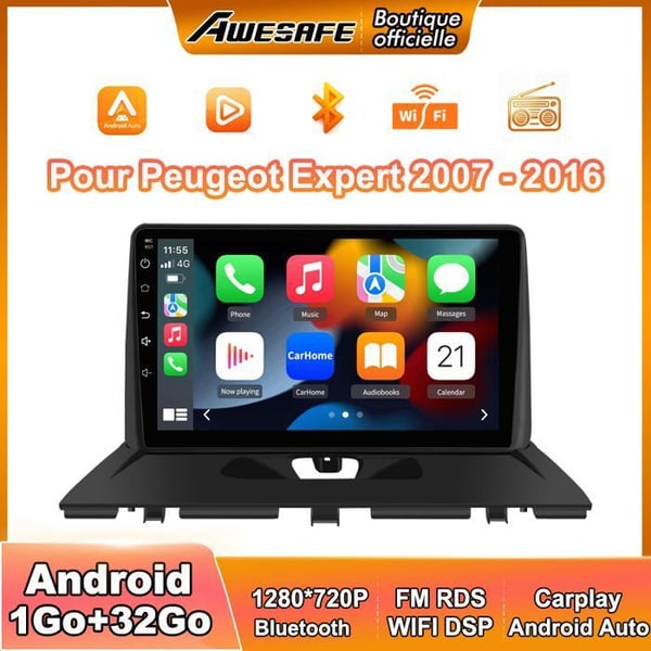 AWESAFE Autoradio Android 13 1Go+32Go för Peugeot Expert Citroën Jumpy Fiat Scudo Toyota Proace (2007-2016) 9''Carplay Android Auto