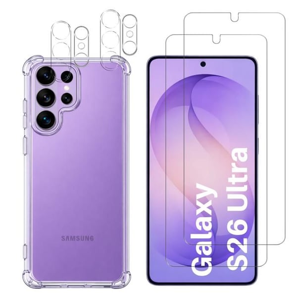 Stötsäker skal för Samsung Galaxy S26 ULTRA och 2 härdade glas för skärmen samt 2 kameraskydd Phonillico®