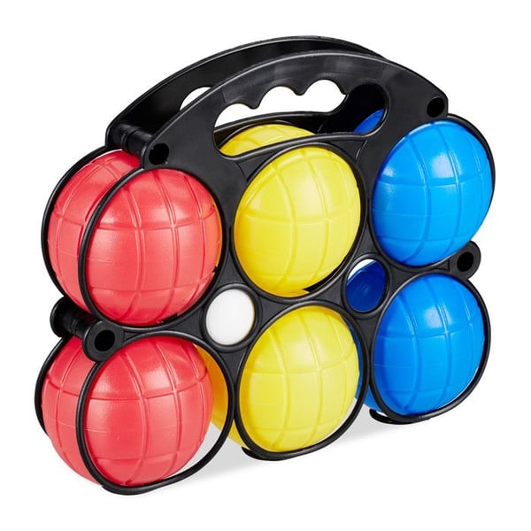 Barn boule, set med 3 spel, 18 bollar, 3 färger, plast, med cochonnet & transportväska, färgglad