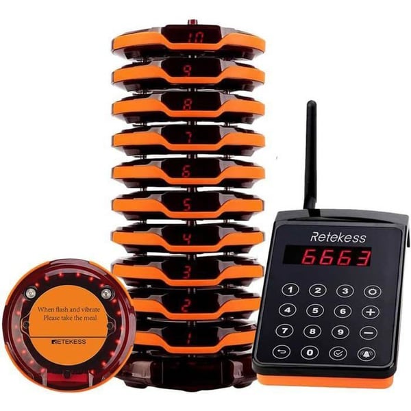 Retekess TD156 Trådlöst Anrop System, 800M 48H, Vattentålig IP66, Bipper Restaurang För Logistik, Stormarknad, Hotell (10 Pagers)