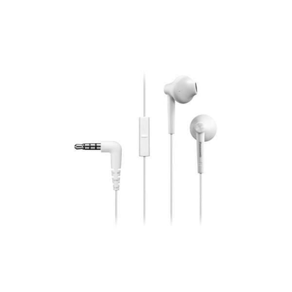 Panasonic In-Ear-hörlurar RP-TCM115E-W, HP 14,3 mm, Neodym-magnet, Mikrofon, Svars-knapp, Ergo Fit-design, Vit