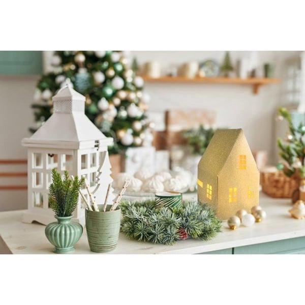 MégaCréa DIY - Brandbeständig pappersljusstake med gyllene glitter 19,9 cm