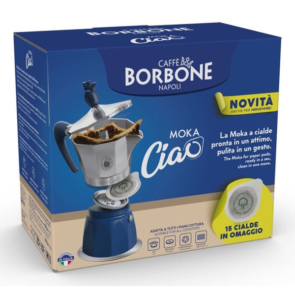 Caffè Borbone MokaCiao Moka 3 kopper Blå og Grå Aluminium Kaffemaskine Manuel
