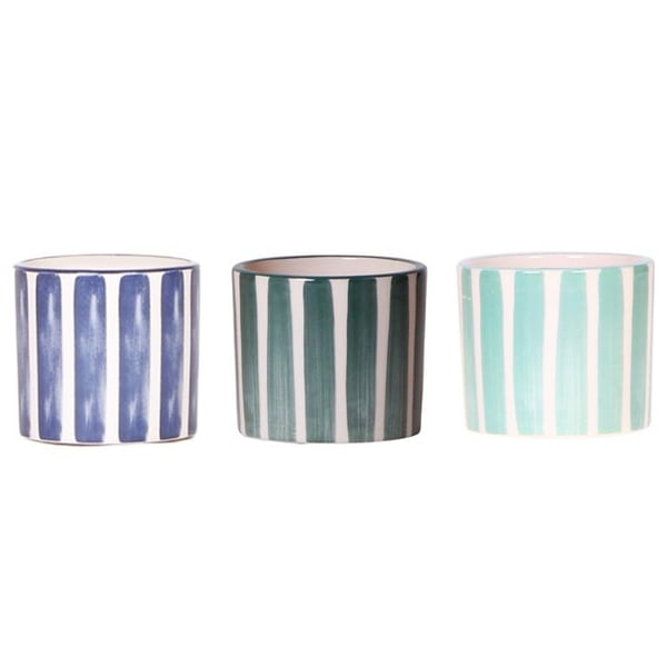 Trio av krukor "Painted Stripe" - Set med 3 krukor - randig - Blå - anpassad för krukor med 6cm