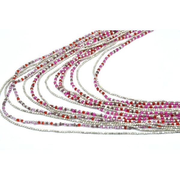Nataraj - Collier 15 rader Silver och rosa