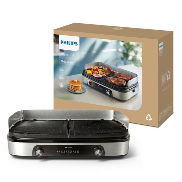 Philips Bordsgrill, Vändbara plattor, silver (HD6222/90)