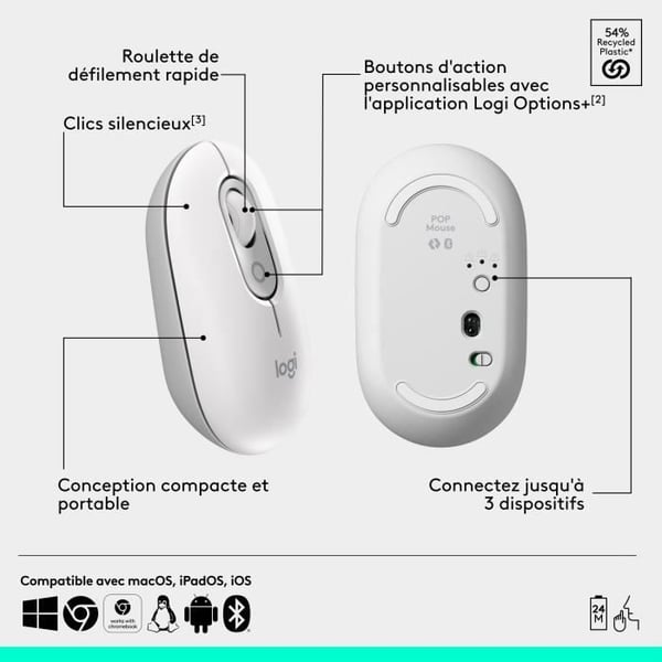 Mus - Trådlös - Logitech - Pop Mouse - Off-white