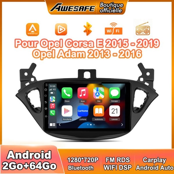 AWESAFE Autoradio Android 13 för Opel Corsa E (2015-2019) 2Go+64Go 9'' pekskärm Carplay GPS WiFi Bluetooth Android Auto