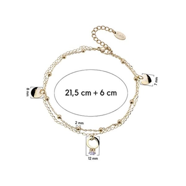 Ankelarmband - CRYSTALP - 29003.EG - Guldpläterad - Dubbelkedja - Hjärta och hjul hängen