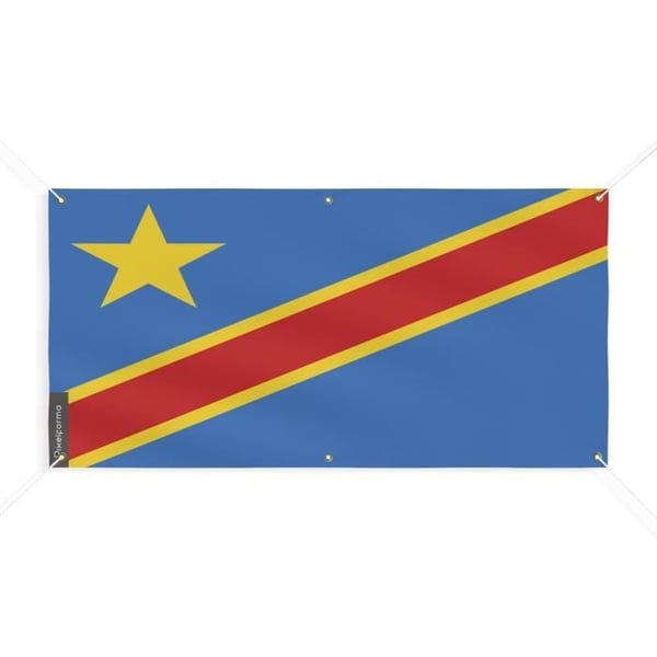 Bannern - Demokratiska republiken Kongo - 180x360cm - Polyester - 6 Öljett - Klara färger