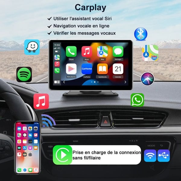 AWESAFE GPS Bil Carplay Trådlös 9'' IPS Skärm silver Carplay Android Auto Bluetooth