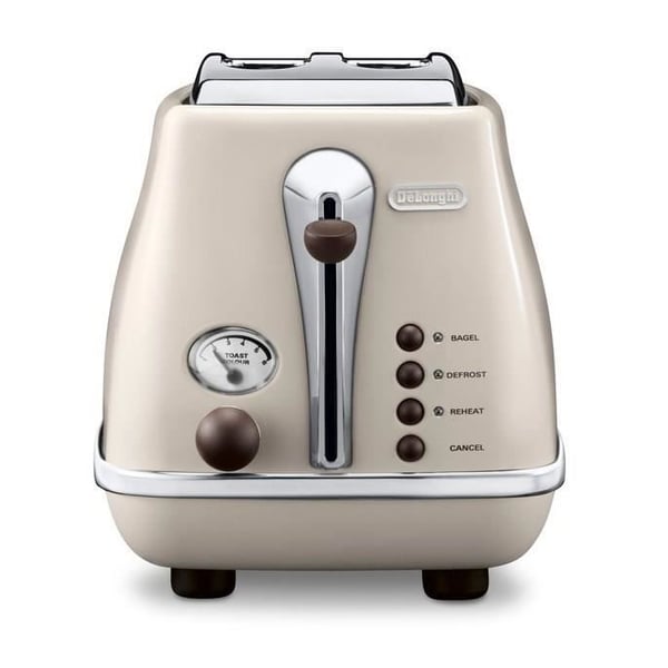 Brødrister - Delonghi - Icona Vintage - 2 skiver - 6 indstillinger - Skinnende beige / Base og håndtag Chokolade