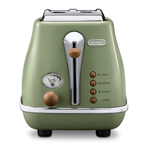 Brødrister - Delonghi - Icona Vintage - 2 skiver - 6 positioner - Olivengrøn/chokolade