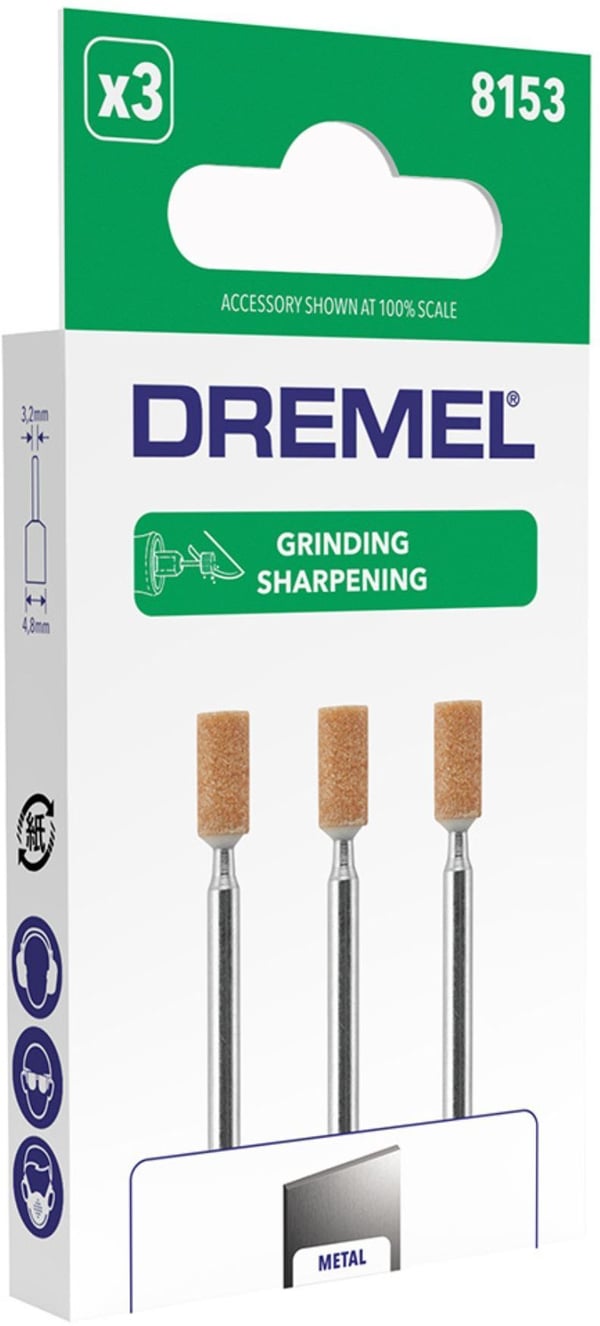 Set med 3 DREMEL 8153 slipskivor (aluminiumoxid, diameter 4,8 mm, cylindrisk form)