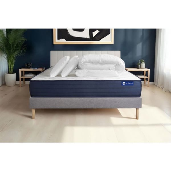 Komplett sängpaket 180x200 cm - Madrass + Sängbotten Grå (i kit) + 2 kuddar + Täcke - Actilatex Li