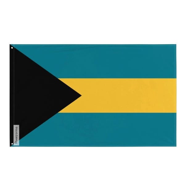 Bahamas flagga – 64 x 96 cm – Motståndskraftig polyester – 2 metallöglor – Inomhus / Utomhus – Pixelforma