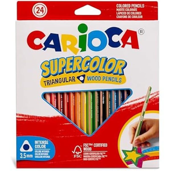 Triangulära kritor - CARIOCA - Supercolor - 24 st - 100% FSC trä - Ø 3,5 mm