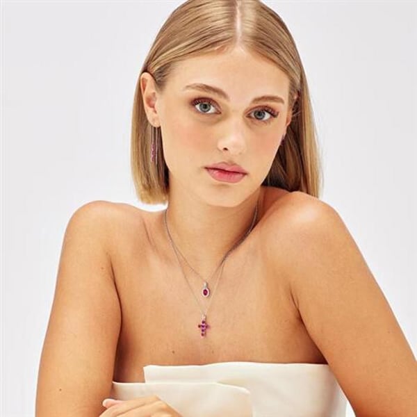Örhängen - BROSWAY - FPR15 - Silver 925 - Fuchsia Cubic Zirconia - Hängande Stängning