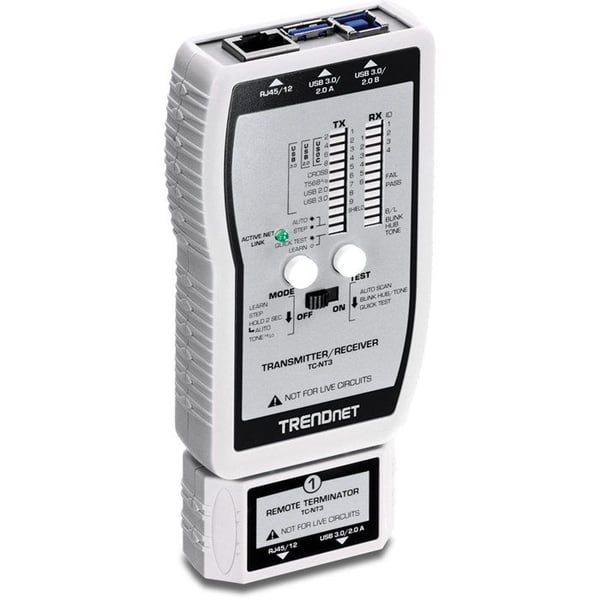 Kabeltestare - TRENDNET - TC-NT3 - Kortslutningstest - Längdmätning - USB och RJ-45