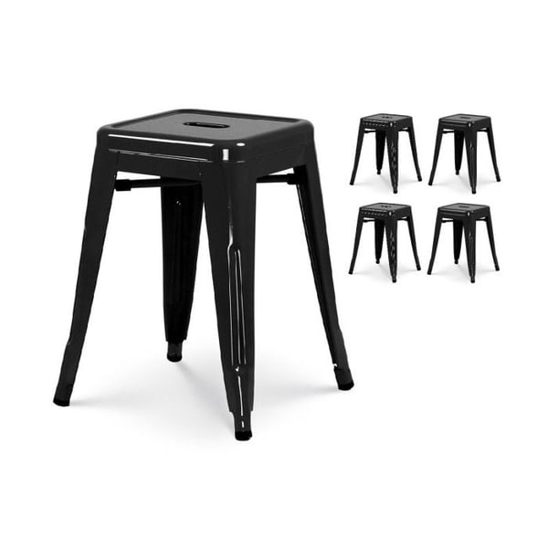 Set med 4 st glänsande svarta metallpallar i industriell stil - Höjd 46 cm