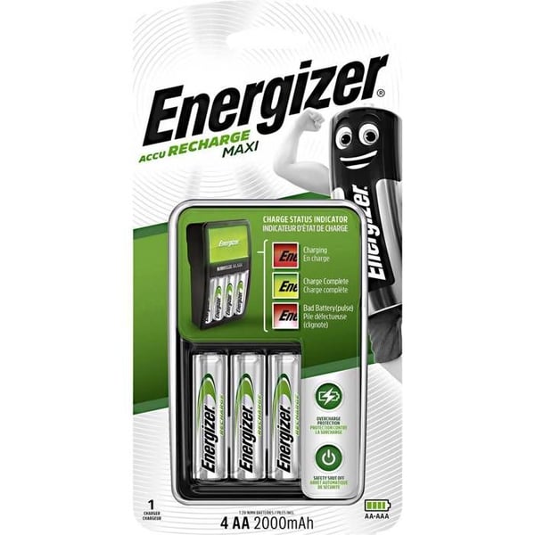 Genopladeligt batterioplader - ENERGIZER - Oplad 2 eller 4 NiMH AA/AAA batterier - 4 AA batterier inkluderet
