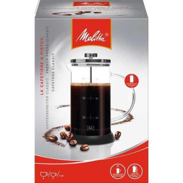 MELITTA Standard 9-kopps fransk press kaffebryggare - Kompatibel med malet kaffe - Avtagbar vattentank - Programmerbar