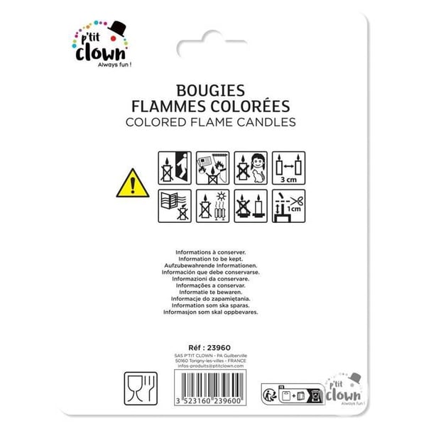Födelsedagsljus - LILLA CLOWN - Färgade Flammor - Paket med 12