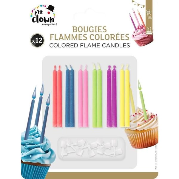 Födelsedagsljus - LILLA CLOWN - Färgade Flammor - Paket med 12