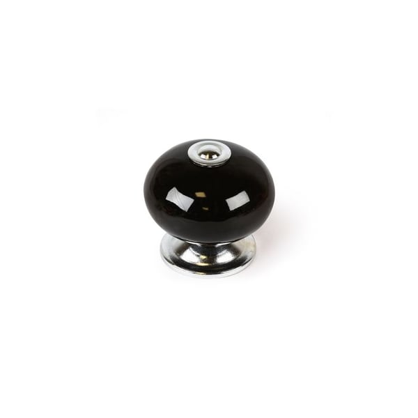 Blisterförpackning med 4 runda porslinsmöbelknoppar i svart finish mod.e517 ø40mm rei.