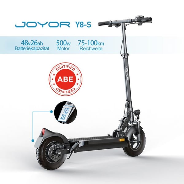 El-scooter-JOYOR Y8-S (ABE), ihopfällbar, motor 500W, motor 48V 26AH, däck 10", räckvidd 90km