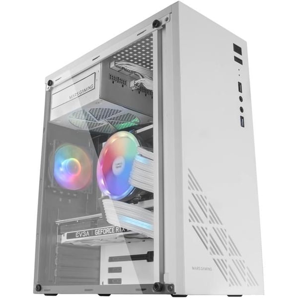 Spelchassi ATX - Mars Gaming - MC100 Vit - FRGB Fläkt 9cm - Konvektionskylning - RGB-belysning