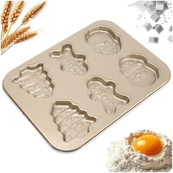 Julspritsform - Utan märke - 6 former Mikołaj, gran, pepparkaka - Non-stick stål 35x26 cm