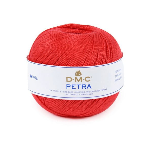 Kula av ull - 100% bomull - Röd - 5666 - DMC - Petra - Storlek 8