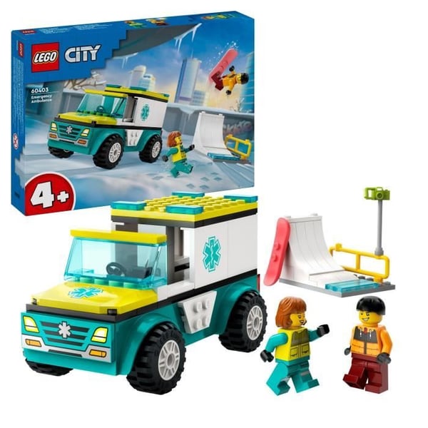 LEGO® 60403 City Rescue Ambulans och snowboardåkare, lekset för barn med leksak för medicinska fordon och minifigurer