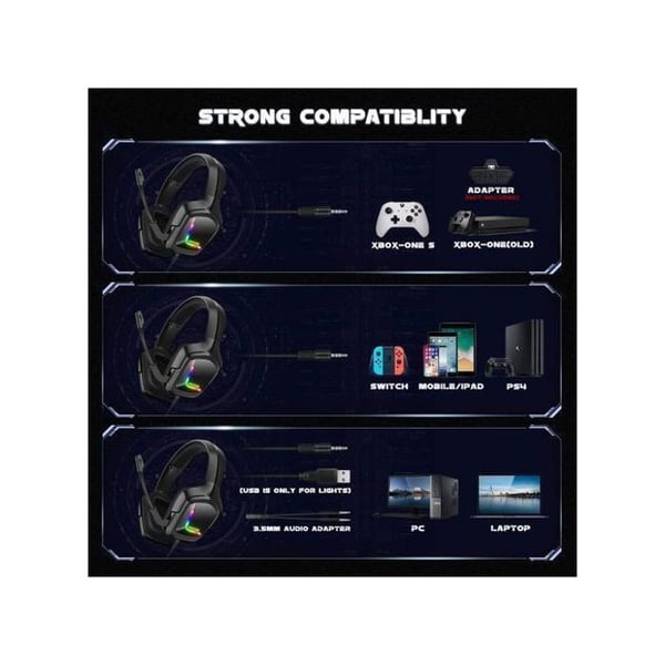 Spelheadset - ONIKUMA - K19 - Trådat - Kompatibel med PS4/PS5/XBOX One/PC - LED