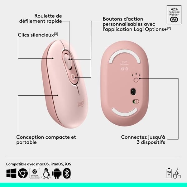 Mus - Trådlös - Logitech - Pop Mouse - Rosa