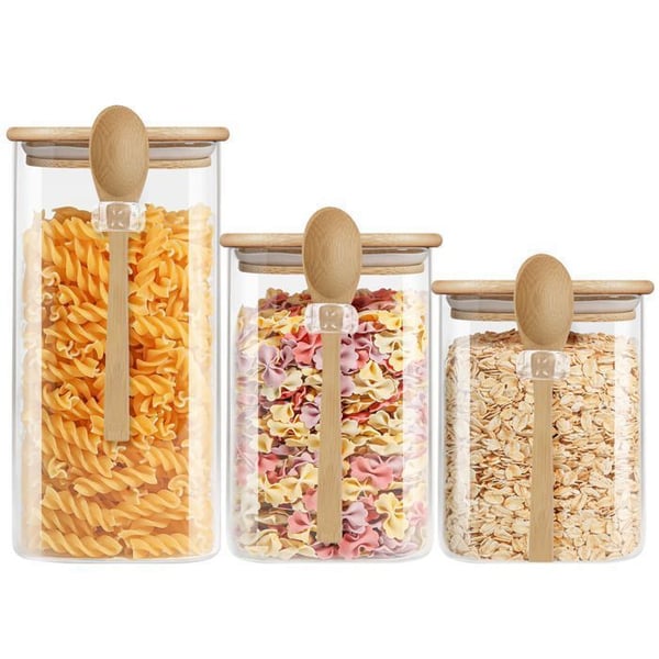 Lot 6 Glasförvaringsburkar med Sked och Bambulock Cheffinger Transparent