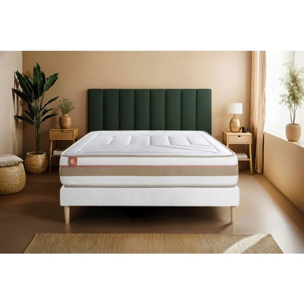 Pack madrass LE TENDRE 160x200cm Fjädrar i påse + Minnesform + sängbotten kit Vit