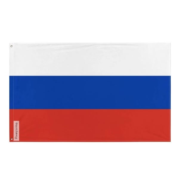 Rysslands flagga – 160 x 240 cm – Slitstark polyester – 2 metallöljett – Inomhus / Utomhus – Pixelforma