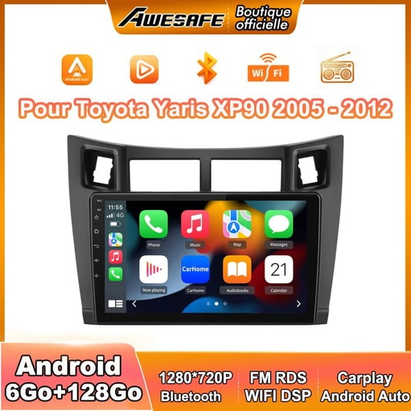 AWESAFE Autoradio Android 13 för Toyota Yaris XP90 (2005-2012) 6Go+128Go med 9'' pekskärm Carplay Android Auto GPS Bluetooth