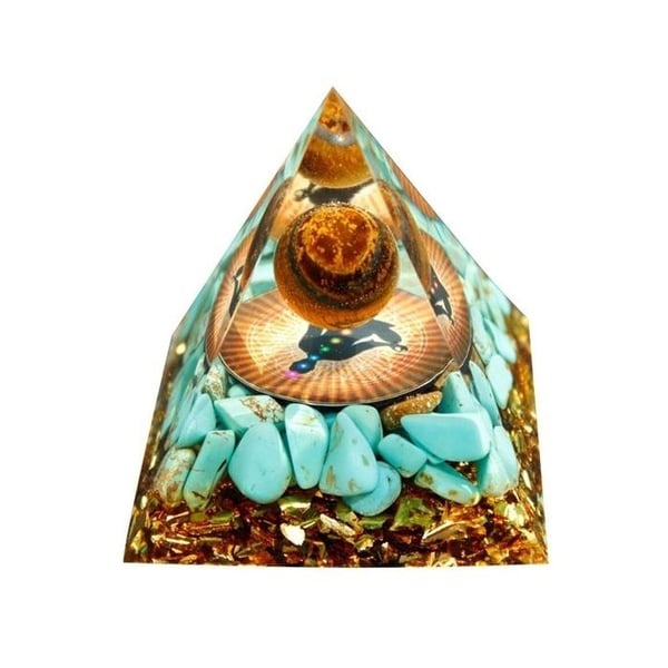 Orgonite Pyramid 7 Chakras Tiger Eye Turkos