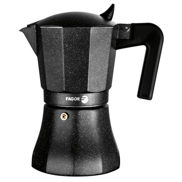 Italiensk Aluminium Espresso Kanna, 3 Koppar Kaffe, Keramisk, Gas FAGOR Tiramisú Svart